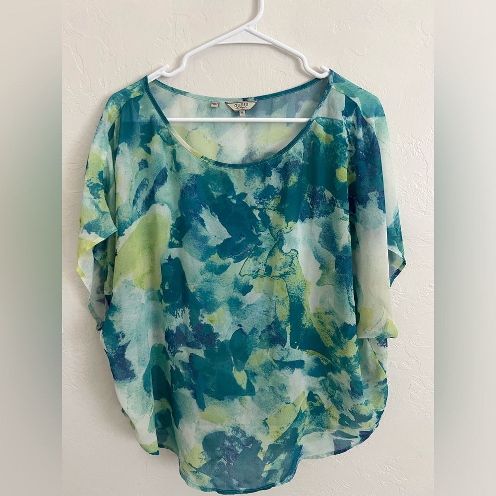 GUESS Watercolor Sheer Blouse L